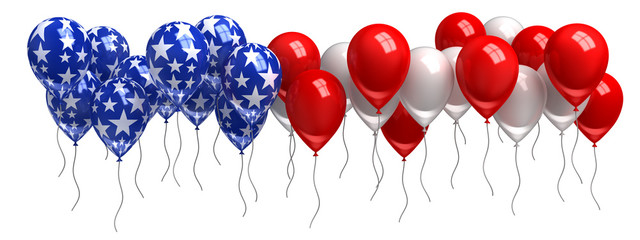 Red, white, and blue balloons isolated on white