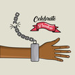 hand with chain and ribbon design to celebrate freedom
