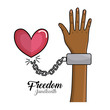 hand up with chain and heart to celebrate freedom