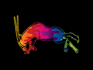 Wall Mural - Oryx jumping to attack with long horn designed using melting colors graphic vector