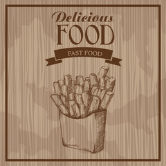 Canvas Print - delicious food. french fries fast food. hand drawn poster vintage vector illustration.