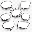 empty comic chat bubble and element background set with halftone effect