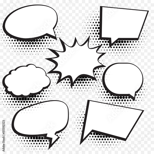 Cuadros en Lienzo empty comic chat bubble and element background set with halftone effect
