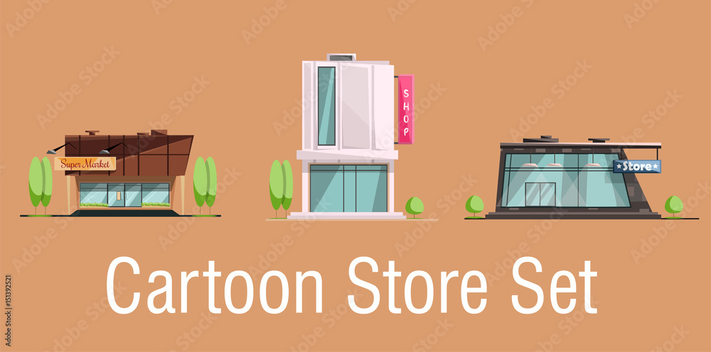 Store buildings set cartoon isolated vector Stock Vector | Adobe Stock