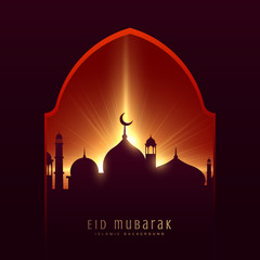 Poster - festival greeting for muslim eid mubarak with mosque and rays background