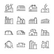 Factory and industrial vector line icon set. Included the icons as factory, silo, warehouse, workshop and more. 