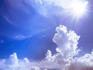 Wall Mural - sun light with blue sky and white clous with grain