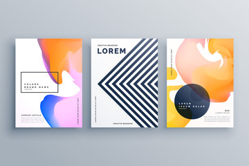 Poster - abstract creative brochure design template set made with lines and fluid colors