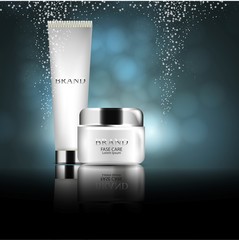 Wall Mural - essense and a cream for skin care. 3d vector realistic illustration. The design of cosmetic products. Presentation of face care.