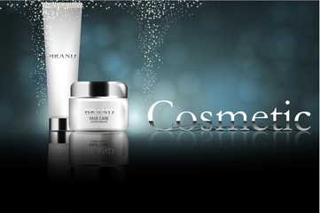 Wall Mural - essense and a cream for skin care. 3d vector realistic illustration. The design of cosmetic products. Presentation of face care.