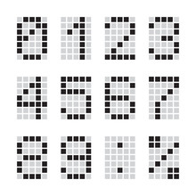 Calculator Digital Numbers, Terminal Table Led Font, With Grid, Black Isolated On White Background, Vector Illustration.