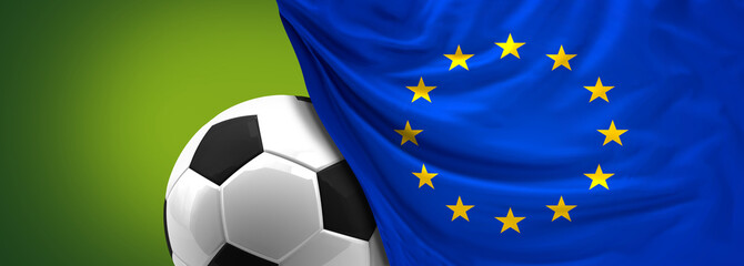 Wall Mural - soccer football ball behind flag of Europe EU 3d rendering