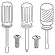 vector set of screw and screwdriver