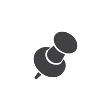 Push Pin Icon In Black On A White Background. Vector Illustration