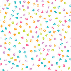 Colorful letter seamless pattern on white background