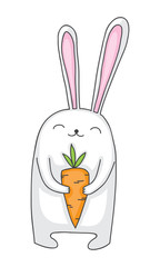 Wall Mural - Cartoon bunny with carrot