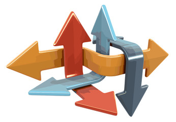 Poster - 3d image of arrows in different directions. Image with clipping path