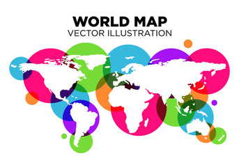  World Map Vector illustration with colorful circle pattern