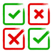 © phobostock - Vector tick cross grunge brush stroke set for no, yes, OK, X.