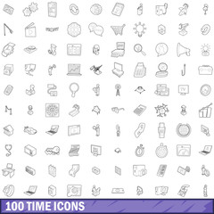 Poster - 100 time icons set, outline style
