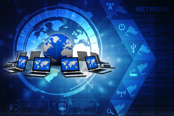 Poster - 3d rendering technology laptop network
