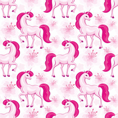 Plakat seamless pattern with the image of a beautiful fantastic unicorn. colorful vector background.