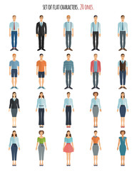 Wall Mural - Young men and women in flat style. Set of vector characters.