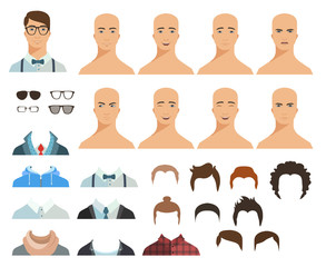 Wall Mural - Avatar constructor. Choose haircut, clothes and emotion. Vector illustration in flat style.