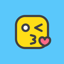 Face Blowing A Kiss Emoji. Filled Outline Icon, Colorful Vector Emoticon