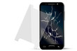 Czarny smartfon i zniszczony ekran na białym tle