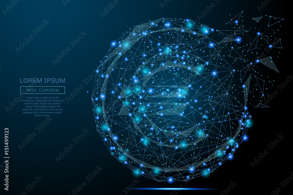 Abstract image of a euro cent in the form of a starry sky or space, consisting of points, lines, and shapes in the form of planets, stars and the universe. Vector coin wireframe concept. - obrazy, fototapety, plakaty 