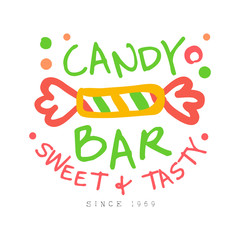 Sticker - candy bar sweet and tasty logo. colorful hand drawn label