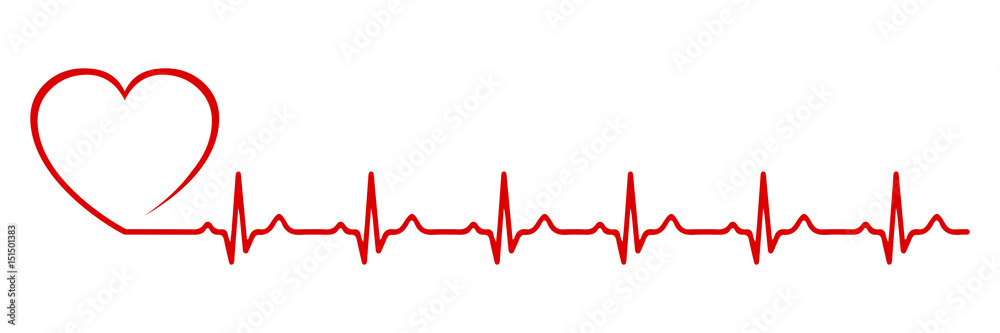 Heart pulse, one line - stock vector - obrazy, fototapety, plakaty 