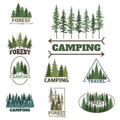 Tree outdoor travel green silhouette forest badge coniferous natural logo badge tops pine spruce vector.