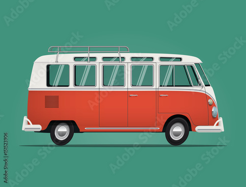 Cuadros en Lienzo Vintage classic bus. Cartoon styled vector illustration.