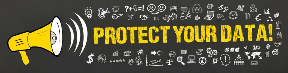 Protect Your Data! / Megafon mit Symbole