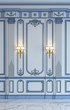 Classic wall panels in blue tones with gilding. 3d rendering