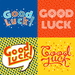 Poster - Good luck text farewell vector lettering with lucky phrase background greeting typography.