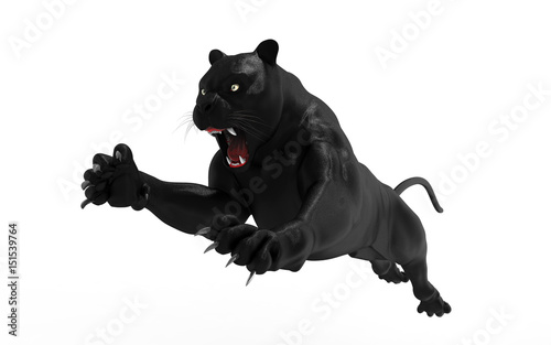 Black panther isolate on white background, Black tiger, 3d Illustration, 3d rend Fotobehang