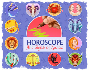 set of horoscope art signs of zodiac isolated. fire: aries, leo and sagittarius. earth: taurus, virg