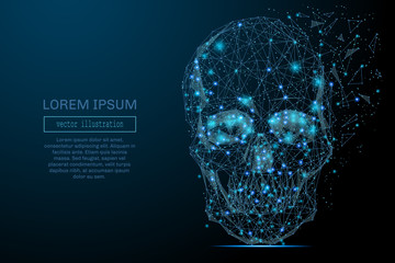 Poster - Abstract image of a space skull in the form of a starry sky or space, consisting of points, lines, and shapes in the form of planets, stars and the universe. Skull vector wireframe concept.