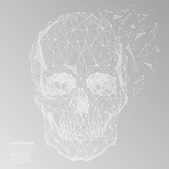 White skull with polygon line on abstract background. Polygonal space low poly with connecting dots and lines. Connection structure. Vector background.