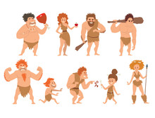 Caveman Primitive Stone Age Cartoon Neanderthal People Character Evolution Vector Illustration.
