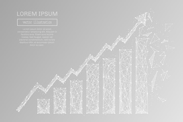 Fototapete - White growth chart with polygon line on abstract background. Polygonal space low poly with connecting dots and lines. Connection structure. Vector background.