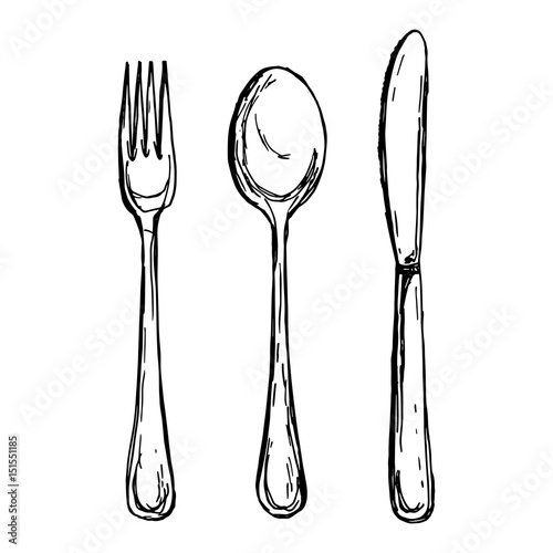 Spoon fork and knife sketch vector illustration Stock Vector Adobe Stock