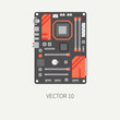 Plain flat color vector computer part icon motherboard. Cartoon. Digital gaming and business office pc desktop device. Innovation gadget. Internet. Illustration and element for your design, wallpaper.