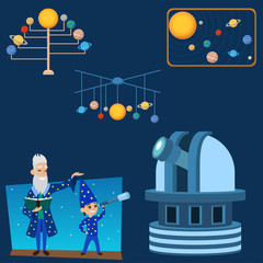 Wall Mural - Astrology astronomy icons planet science universe space radar cosmos sign universe vector illustration.
