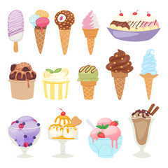 Wall Mural - Set of different ice cream isolatedon white background cartoon dessert vector illustration