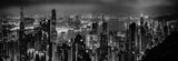 Fototapeta Miasto - Black and white panorama of evening hong kong