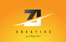 ZI Z I Letter Modern Logo Design With Yellow Background And Swoosh.